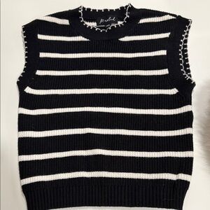 Marled Black and White Striped Sweater